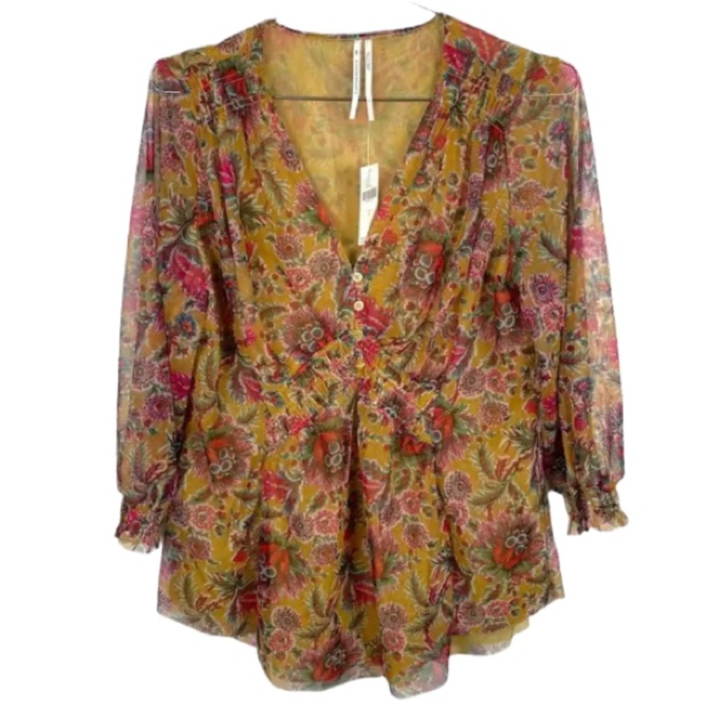 Anthropologie Gretchen Floral Smocked Top SZ M NWT